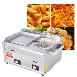Gas Fryer, Commercial Gas Propane Fryer and Grill Combination - Perfect for French Fries, Teppanyaki, with Adjustable Temperature Control and Easy Clean Non-Stick Surface