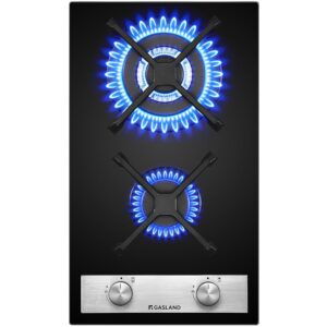 GASLAND GH30BF Glass Gas Hob Built-in Glass Hob 2 Burners 30 cm Gas Built-in Self-sufficient Gas Hob 5200 W Butane Gas Hob Butane Gas Hob with Wok Burner LPG Natural Gas