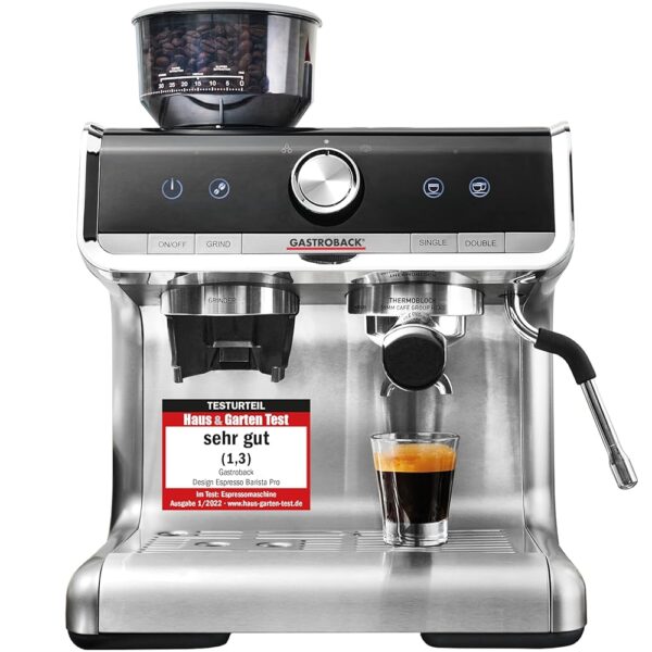 GASTROBACK 42616 Design Espresso Barista Pro Programmable Portafilter Espresso Machine with Conical Grinder and Professional Italian ULKA Espresso Pump 15 bar in Modern Design
