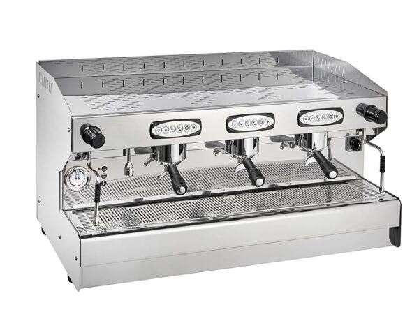 GastroHero Milano 3 Espresso Machine, 3 Brewing Units, Portafilter Machine with Fixed Water Connection and Pre-Infusion, Espresso Machine for Catering Barista
