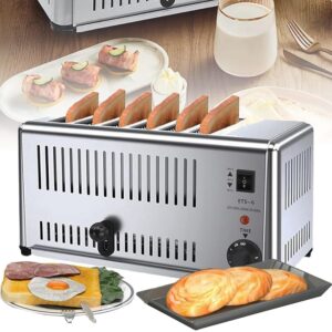 Generisch 6 Slices Toaster Commercial - Extra Wide Slots + 5 Speed Adjustable, Hamburger Bun Toaster, Hand Pop-Up Toaster, Removable Crumb Compartment, 1 to 2 Minutes