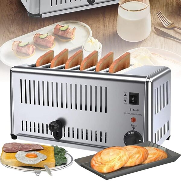Generisch 6 Slices Toaster Commercial - Extra Wide Slots + 5 Speed Adjustable, Hamburger Bun Toaster, Hand Pop-Up Toaster, Removable Crumb Compartment, 1 to 2 Minutes