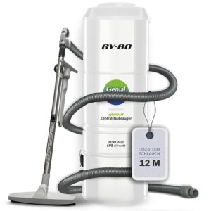 Genial System global Wäscheschacht-Systeme Central Vacuum Cleaner Double Engine GV 80 with Hose Set in Various Lengths (with Hose Length 12 m)