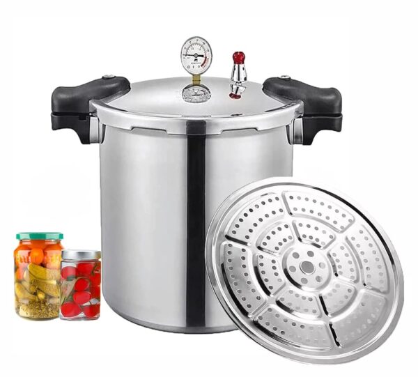 GHKWXUE 25 Quart Pressure Cooker & Induction Compatible Built Pressure Cooker - in Luxury Digital Pressure Gauge with 1 Steamer Insert & Pressure Relief 13 PSI (+/- 5%) Pressure...