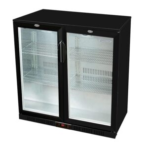 Glass Door Fridge 90 x 90 x 52 cm Black | Drinks Fridge with Double Doors, Bottle Cooling, Beer Cooling | Commercial Fridge with 208 L Cooling Volume | Base Counter with Manual...