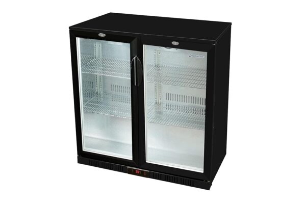 Glass Door Fridge 90 x 90 x 52 cm Black | Drinks Fridge with Double Doors, Bottle Cooling, Beer Cooling | Commercial Fridge with 208 L Cooling Volume | Base Counter with Manual...