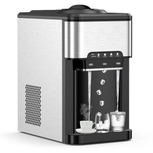 GOPLUS 3-in-1 Water Dispenser with Ice Cubes, Hot & Cold Water, Integrated Ice Maker with Extractor Fan & Compressor, Desktop Water Dispenser 19 kg/Day for Office, Gym & Cafe
