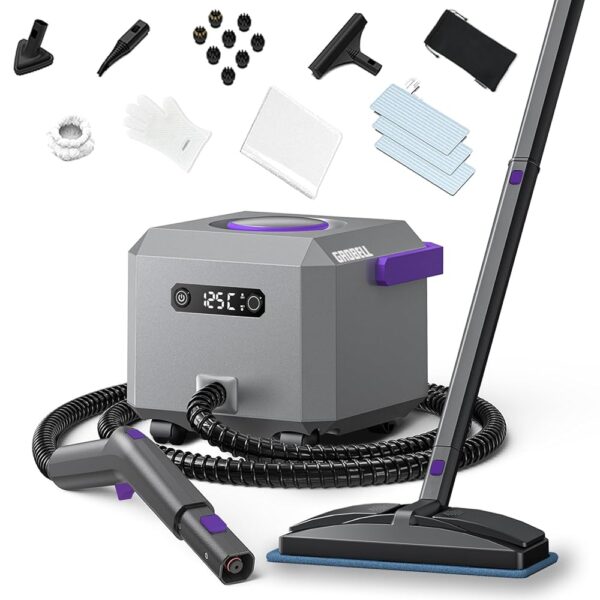 GROBELL Steam Cleaner Steam Cleaner: 1650 W, Heating Time: 60 s, Refillable Anytime, Tank: 2.2 L, Handheld Steam Cleaner for Home, Bathroom, Tile Grouts, Floors, Floor Cleaning,...