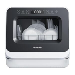 Gudsunal Portable Dishwasher, Removable 7L Water Tank, 6 Programmes, No Connection Required, High Temperature Hygiene of 180°C, Hybrid Drying and Preservation Function