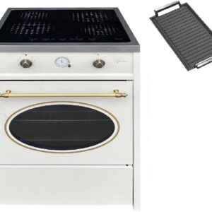 GURARI Standing Induction Hob 60 cm GCH E 612 Cr + Cast Iron Grill Plate Retro Range Coocker Induction Hob with Oven 60 L Hot Air Grill 4 Cooking Zones Induction in Cream