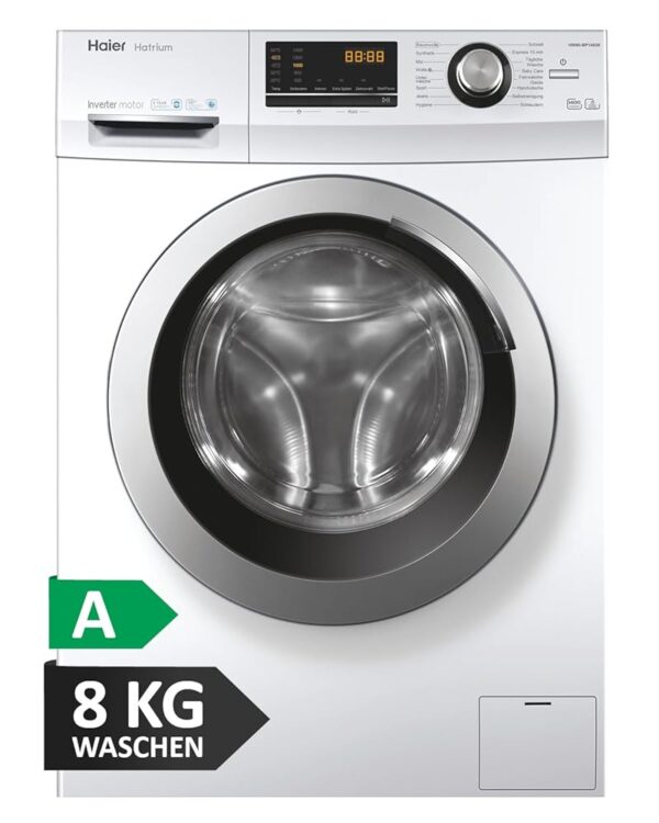 Haier Series 636 HW80-BP14636N, Front-Loading Washing Machine, 8 kg, A Efficiency, 1,400 rpm and Economical Inverter Motor, Includes Full Water Protection, Steam Function and...