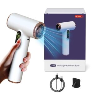 Hair Dryer, Wireless Hair Dryer, Portable USB Rechargeable Hair Dryer with 15600 mAh Battery, Large Wind Power, Quick Drying, for Travel, College Dorm, Outdoor