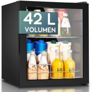 Heinrich´s HEINRICHS Drinks Fridge, Mini Fridge with Glass Door, Compact and Quiet: 40 dB, LED Interior Lighting, Perfect for Office, Camping, Garden, 5 to 18 Degrees, (42...