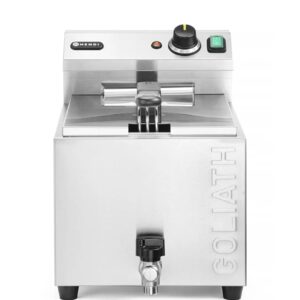 HENDI Goliath XL Fryer with Drain Tap with Fryer Basket and Lid, Temperature Range: 50° to 190°C, Cold Zone, Extra Power, Frying Container, 10L, 400V/10.2kW, 300 x 585 x (H) 392...