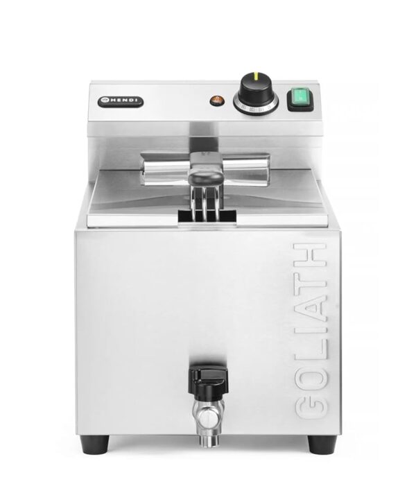HENDI Goliath XL Fryer with Drain Tap with Fryer Basket and Lid, Temperature Range: 50° to 190°C, Cold Zone, Extra Power, Frying Container, 10L, 400V/10.2kW, 300 x 585 x (H) 392...