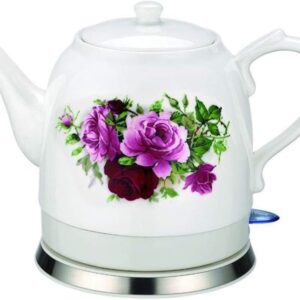 HIFRQVVC Electric Ceramic Kettle Vintage Waterpot Wireless Ceramic Kettle Retro Teapot 1.2L 1000W Water Fast for Tea Coffee Soup Fast (B)