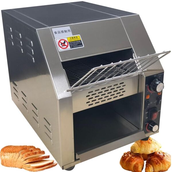 Hochleistungs-Industrietoaster Aus Edelstahl Hochleistungs-Industrie-FöRderbandtoaster Elektroofen Aus Edelstahl Mit Doppelter HeizröHre 7-Gang-Einstellung FüR Bagel,Large