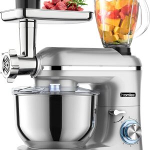 Homlee 3 in 1 Universal Food Processor 1800 W Multifunctional Kneading Machine 6-Level Speed Mixer, with Mincer, 1.5 L Juicer, 5.5 L Stainless Steel Bowl