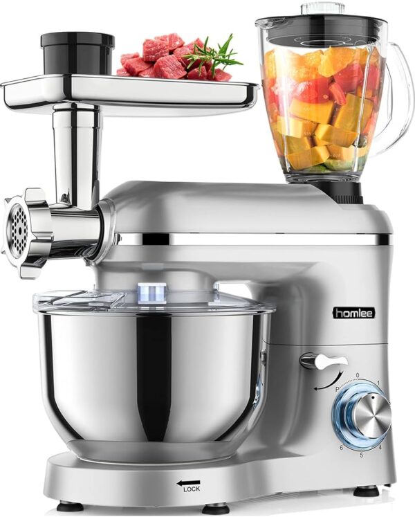 Homlee 3 in 1 Universal Food Processor 1800 W Multifunctional Kneading Machine 6-Level Speed Mixer, with Mincer, 1.5 L Juicer, 5.5 L Stainless Steel Bowl