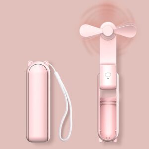 HZSK Handheld Mini Fan, Portable Foldable Fan with Power Bank, USB Rechargeable Small Pocket Fan, Personal Fan with 3 Speeds for Women, Outdoor Travel