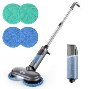 iDOO Wireless Electric Mop Floor Mop, Battery Mop, Electric Polishing Machine with Spray Function, 350 ml Water Tank, LED Lighting, Double Rotation Mop Without Force, Grey