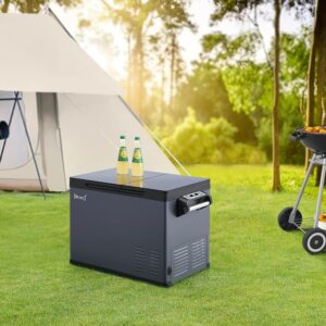 in.tec Alberona Car Cool Box Compressor Fridge 45 L Electric Freezer for Cars and Socket 12/24 V Freezer Portable Steel Blue Grey