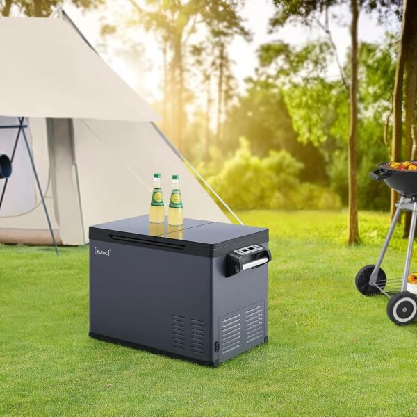in.tec Alberona Car Cool Box Compressor Fridge 45 L Electric Freezer for Cars and Socket 12/24 V Freezer Portable Steel Blue Grey