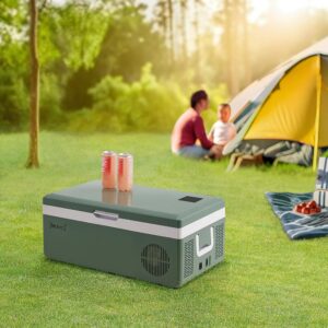 in.tec Arnesano Car Cool Box Compressor Fridge 15 L Electric Freezer for Cars and Socket 12/24 V Freezer Portable Plastic Army Green