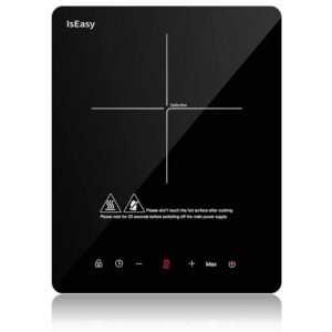 IsEasy Induction Hob 1 Plate 2100 W, 28 cm Hot Plate, Portable Induction Hob, 9 Heat Settings, 8 Hour Timer, Touch Control, Booster Function, Black, 220-240 V
