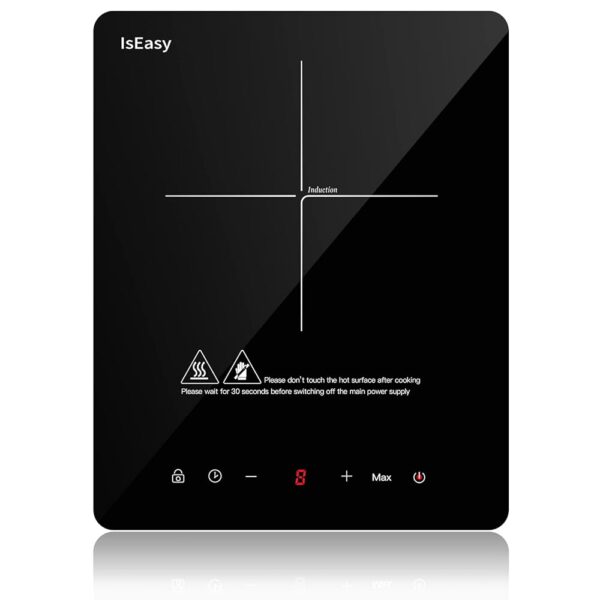 IsEasy Induction Hob 1 Plate 2100 W, 28 cm Hot Plate, Portable Induction Hob, 9 Heat Settings, 8 Hour Timer, Touch Control, Booster Function, Black, 220-240 V