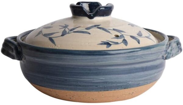 Japanischer Keramik-Hot-Pot-Auflauf, Bank-Steingut-Tontopf, runder Auflauf, hitzebeständiger Suppentopf, gesunder Slow Cooker zum Schmoren von Reis B 2,2 l (B 1,6 l)