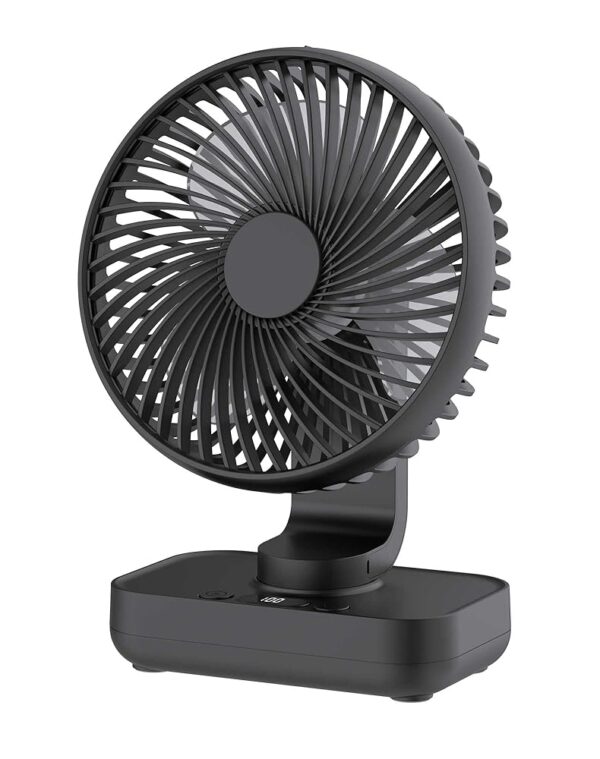 Joneytech Tischventilator Leise Automatisch Oszillierend, 4000mAh Akku USB Klein Tragbarer 4 Geschwindigkeiten LED-Digitalanzeige für den Schreibtisch, Zuhause, Picknicks und...