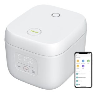 joyami Mini Smart Rice Cooker 0.8 L Non-Stick Coating Pot 6 Bowls for 1-3 People Keep Warm Pre-selection Mode, White