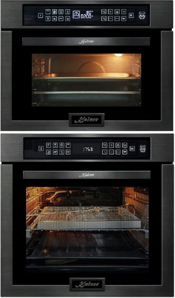 Kaiser Built-in Oven Set 79 L, 15 Functions, Self-Sufficient + Microwave Oven, 45 cm High, TouchControl, Hot Air System, Infrared Grill, Microwave, 22 Functions, Black Steel and...