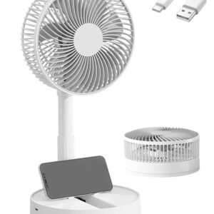 KASYDoFF USB Fan Quiet, 5400 mAh - 24H Battery Life, Oscillating Table Fan, 200 mm Foldable Fan, Small, 4 Levels & Timer Mini Table Fan for Apartment, White