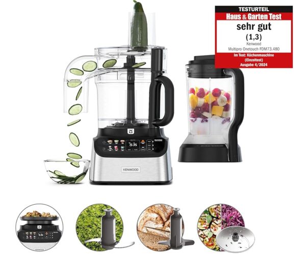 Kenwood MultiPro OneTouch FDM73.480SS - 2-in-1 Compact Food Processor & Mixer, 6 Accessories, 6 Automatic Programmes, Variable Speed & Pulse Function, Integrated Scale, 1000 W,...