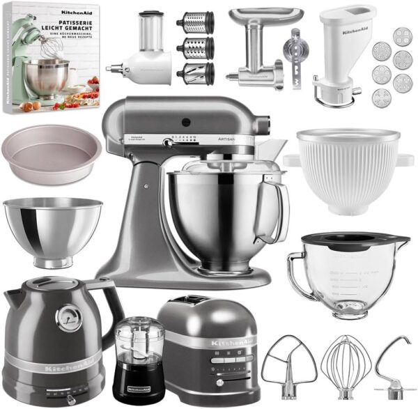 KitchenAid Food Processor Set, Blender, Kettle, Toaster, Ice Maker, Baking Pan, Pasta Press, Vegetable Cutter, Meat Grinder, Glass Bowl with Lid, Mini Chopper
