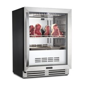 Klarstein Fridge, Tyre Cabinet for Dry Aged Beef, 1 Zone Fridge with Glass Door, Indoor and Outdoor with LED Lighting, Freestanding or Built-in Refrigerator, Temperature Range,...