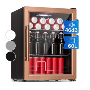Klarstein Mini Fridge with Glass Door and LED, Mini Fridge for Room, Drinks Fridge, Small with 2 Shelves, Small Fridge 60 L, Indoor/Outdoor Fridge, Quiet & Weatherproof, 3-10 °C