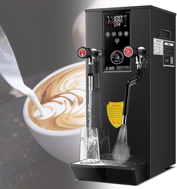 Kommerzieller Wasserkocher mit 2 Stäben 12L Dampfmilchaufschäumer Elektrischer Hochleistungsmilchaufschäumer mit LED-Anzeige für Espresso Tee,Black-110V