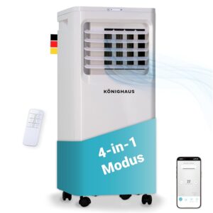 Könighaus Smart Mobile Air Conditioning | Fast & Quiet & Efficient (A) | 4-in-1: Cooling + Dehumidifier + Fan + Air Purifier | with Remote Control | 7000 BTU (2.1 kW) | 24 Hour...