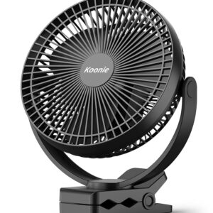 Koonie 10000 mAh Clip Fan, 20 cm Portable USB Fan Grow with Battery, 4 Speeds & 360° Rotation, Quiet Wall Fan, Table Fan for Home, Office, Pram, Camping, Grow Tent