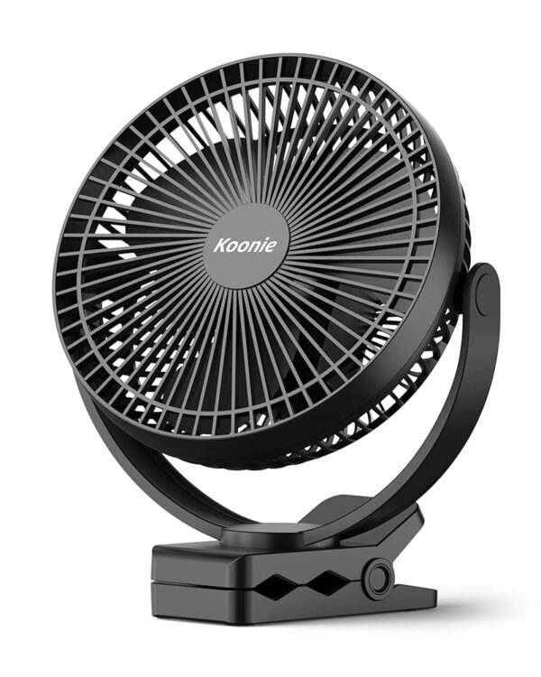 Koonie 10000 mAh Clip Fan, 20 cm Portable USB Fan Grow with Battery, 4 Speeds & 360° Rotation, Quiet Wall Fan, Table Fan for Home, Office, Pram, Camping, Grow Tent