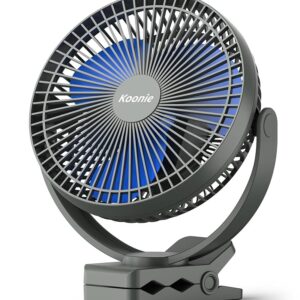 Koonie USB Clip Fan, 10000 mAh USB Fan, Portable 20 cm Table Fan, 4 Speeds & 360° Rotation, Quiet Wall Fan, Fan for Home, Office, Pram, Camping, Grow Tent
