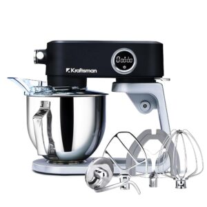 Kraftsman Food Processor, Kneading Machine for Bread Dough, All-Metal Housing, 8 Levels with Timer, 5 L Bowl, 4 Stainless Steel Attachments: Flat Stirrer, Flexi Stirrer, Dough...