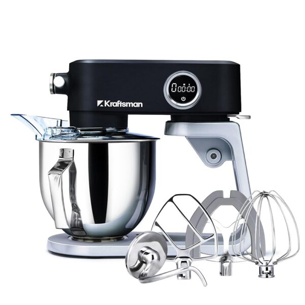 Kraftsman Food Processor, Kneading Machine for Bread Dough, All-Metal Housing, 8 Levels with Timer, 5 L Bowl, 4 Stainless Steel Attachments: Flat Stirrer, Flexi Stirrer, Dough...