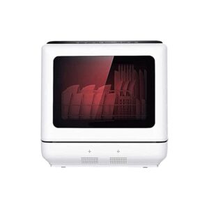 ksamwjf Fully automatic dishwasher, compact portable worktop, with 6 place settings and cutlery basket, LED display, explosion-proof control panel, large practical panoramic window