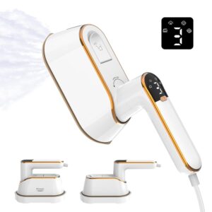Kssvzz 2 in 1 Travel Iron with LCD Display, 4 Modes 1200 W Steamer Steamer, 180° Foldable Steam Iron, Travel Iron Steam Small, Mini Iron for Home, College, Travel (White)