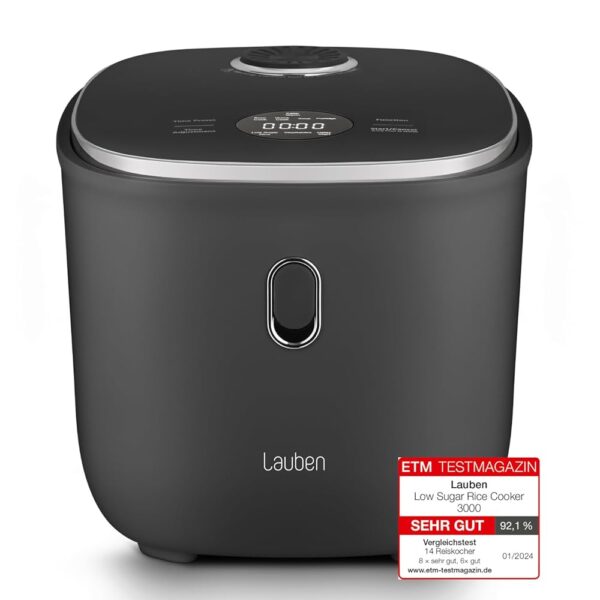 Lauben Low Sugar Rice Cooker with Low Sugar Function, 3 L Volume, 6 Modes, Delayed Start, Keep Warm, Non-Stick Ceramic Surface, Dishwasher Safe, Cookbook, Overflow Protection...