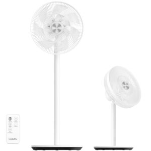 LeaderPro Pedestal Fan 12.8 dB Quiet with Remote Control, 8 Levels, Height Adjustable, 120° Oscillation, 8H Timer, DC Motor Fan for Bedroom, Living Room, Kitchen, White